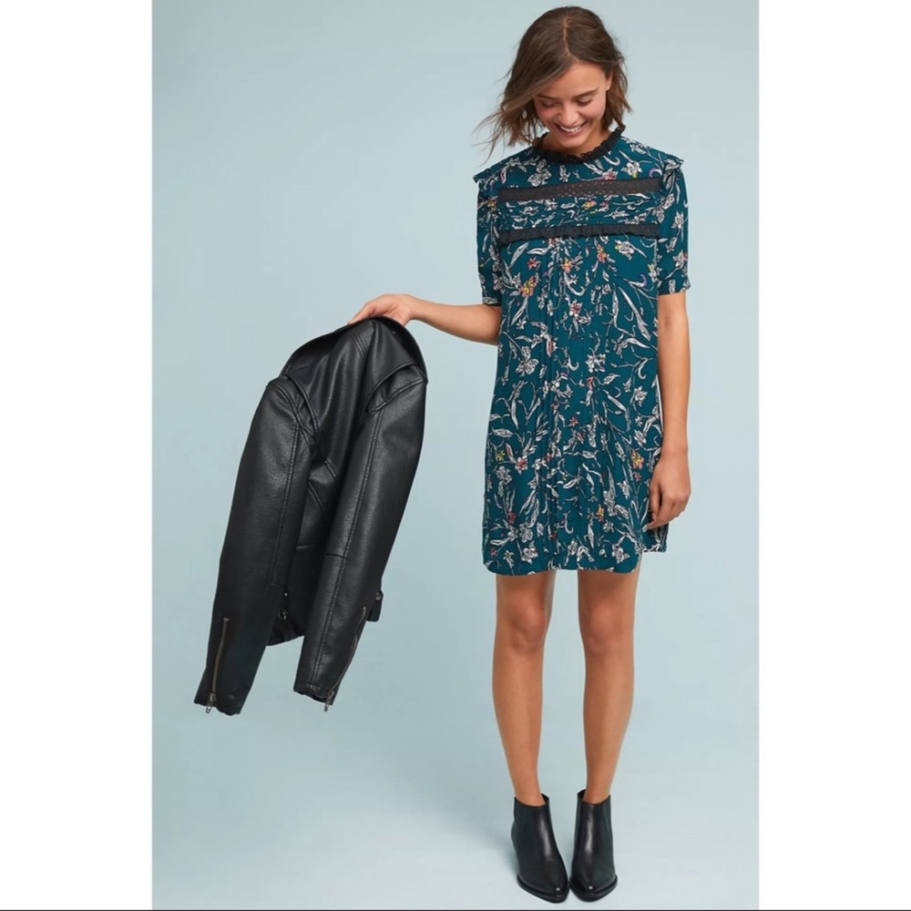 Anthropologie Vineet Bahl Ines Floral Tunic Dress Green M NEW Boho Chic Romantic